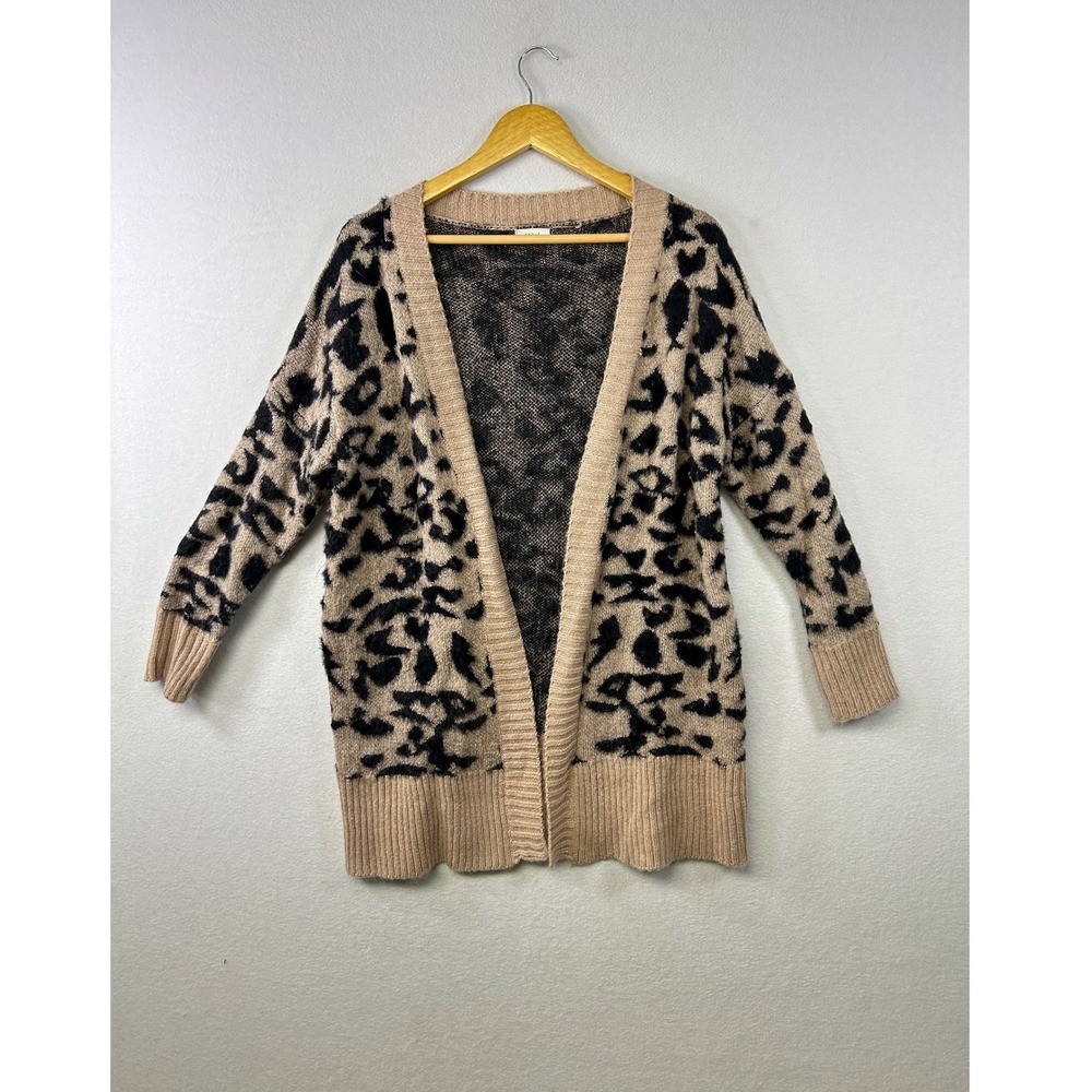 Debut Leopard Print Fuzzy Cardigan Sweater Open Front Long Sleeve Women's M